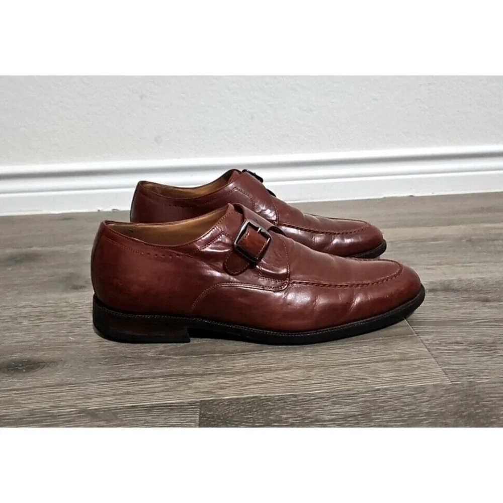 Johnston Murphy Dress Shoes Mens 10.5M Brown Leather Oxford Monk Strap Buckle